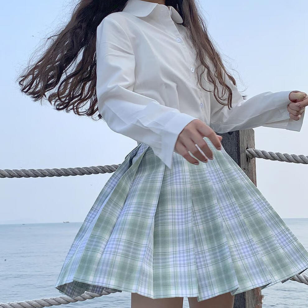 罗马圣仕jk制服成品布百褶格裙日系正统学院风学生仙女半身裙女夏 女