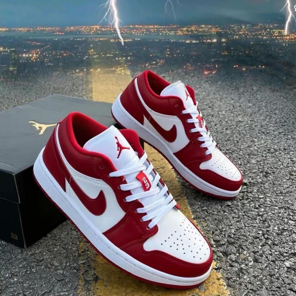 low 白红低帮休闲鞋经典运动鞋男女情侣同款百搭滑板鞋潮 aj1低帮白