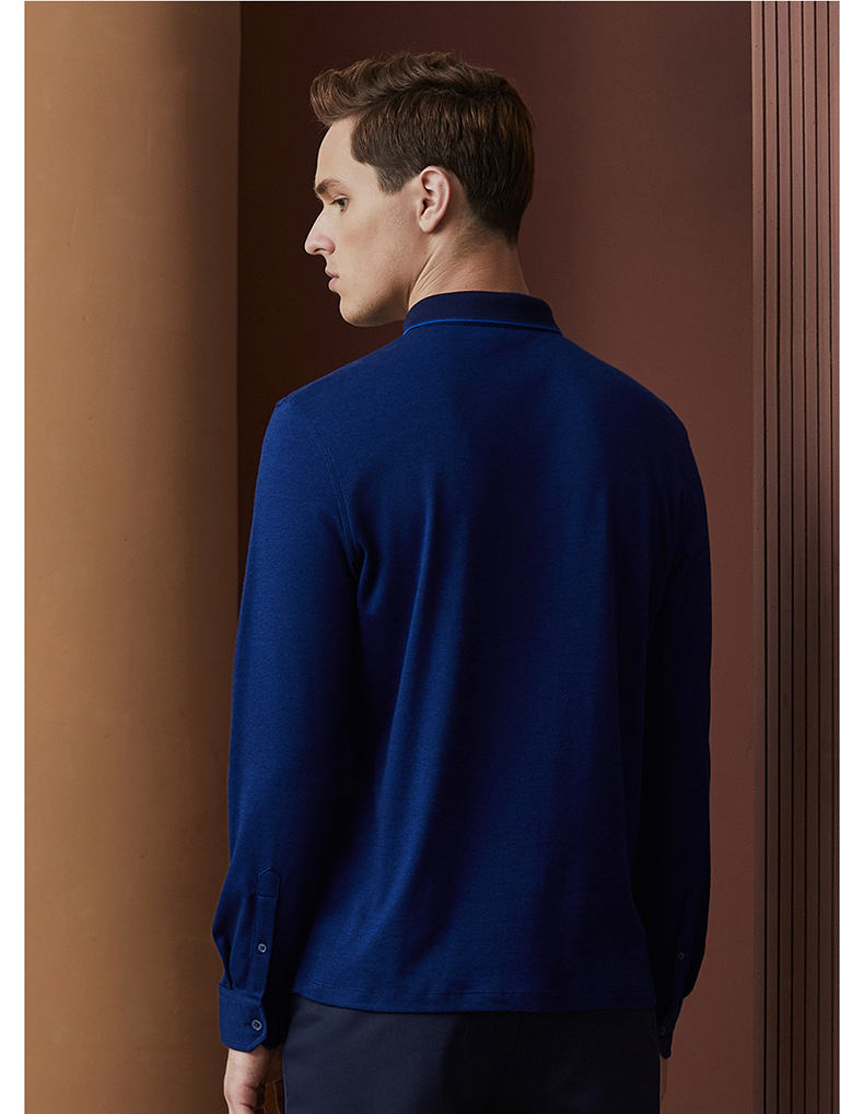 vasto/华斯度翻领polo衫深蓝修身长袖t恤衣服男装秋 蓝色 s
