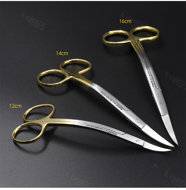 牙科工具s型弯剪刀口腔齿科宠物美容整形手术器械材料金柄12cm