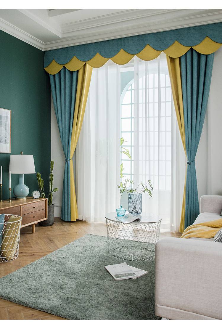 客厅卧室飘窗撞色窗帘 遮光北欧风格现代简约成品大气轻奢清新 孔雀蓝