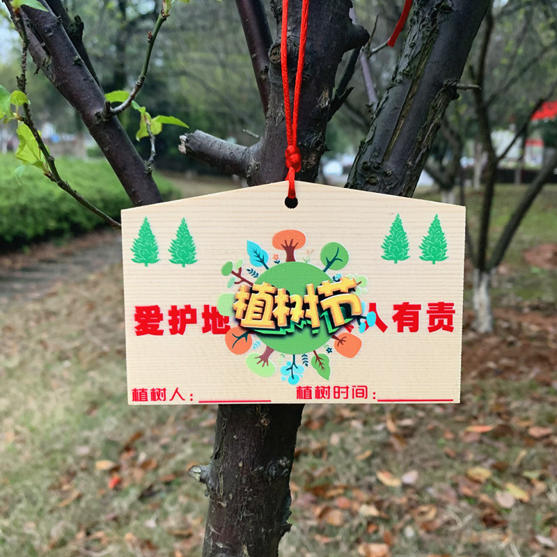 索拉图植树节挂牌装饰木片手工diy幼儿园小学活动吊卡许愿树小木牌