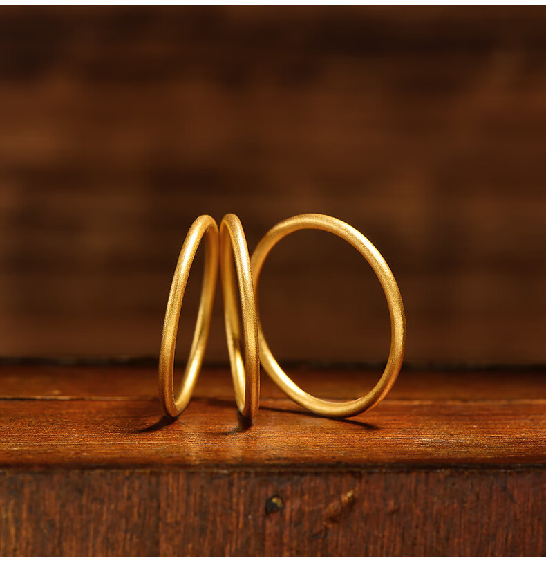 洛河足金戒指黄金古法金对戒素圈戒指小金圈情侣戒七夕情人节礼物181g