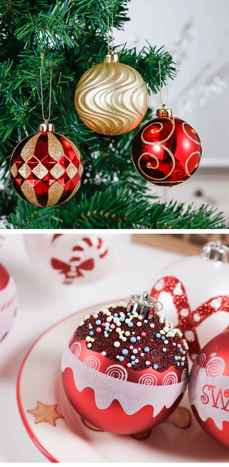 朵芮蜜 8cm圣诞彩绘球盒装树挂件彩球吊饰商场酒店彩球装饰挂件 手绘