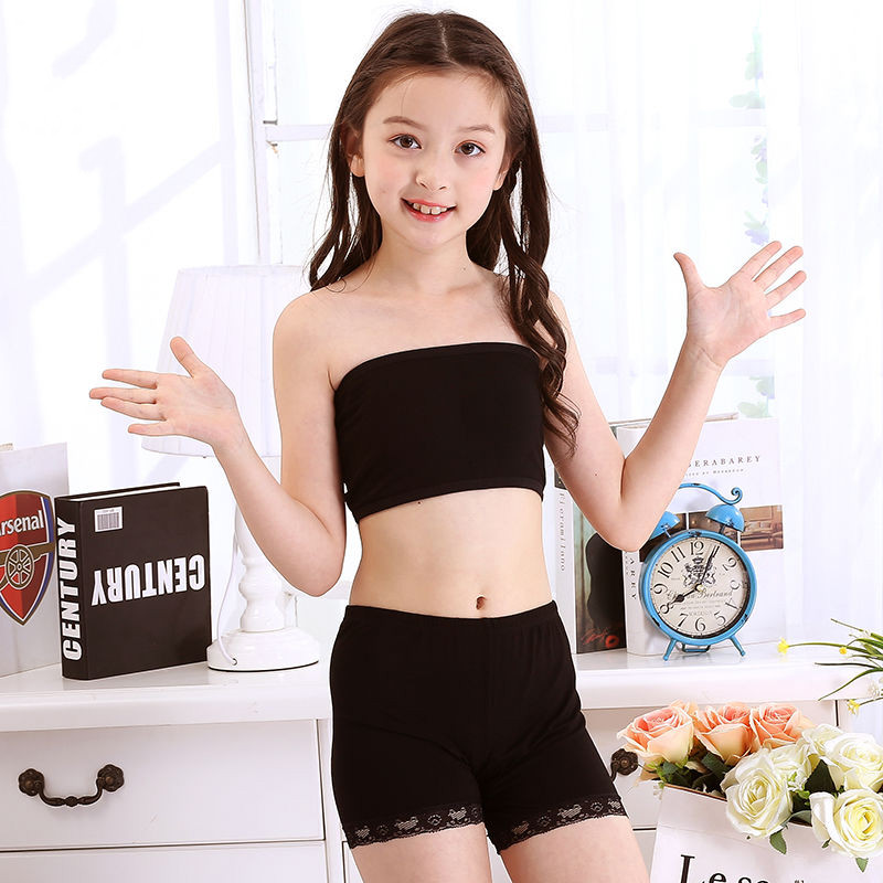 女童抹胸无肩带小学生跳舞表演打底抹胸内裤套装少女发育期无肩带儿童