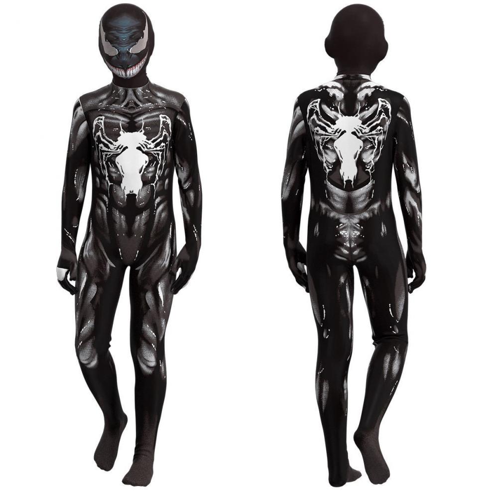 毒液衣服儿童蜘蛛侠衣服套装cos服装小孩男童黑毒液男孩连体紧身衣 黑
