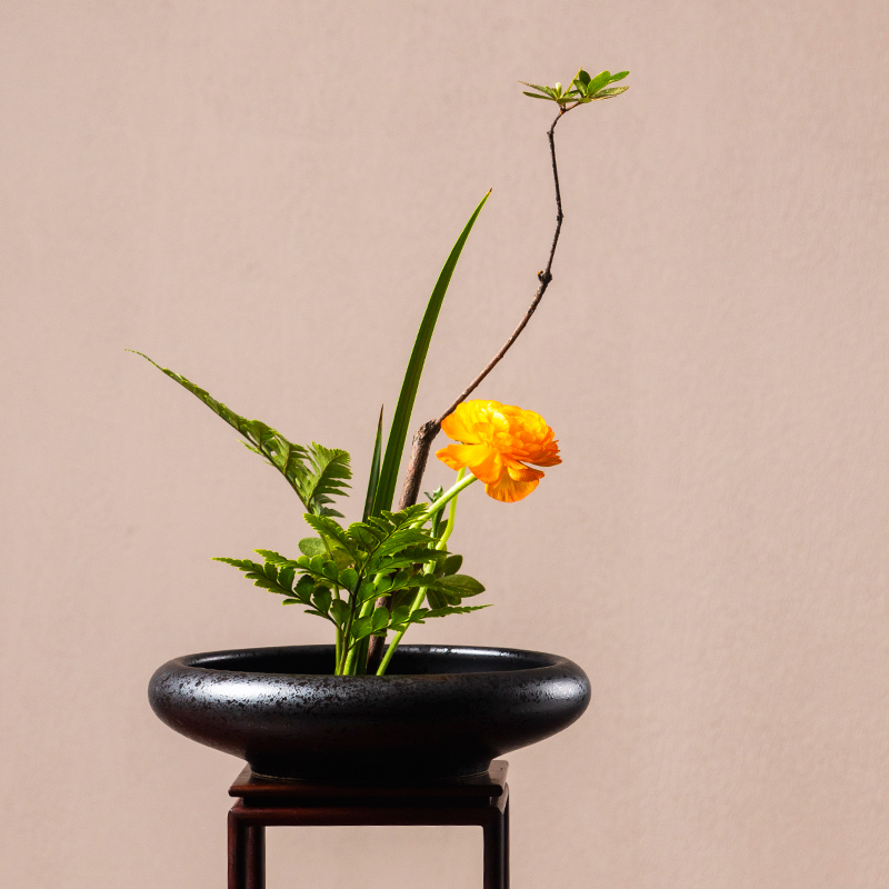 欧妃尚 品牌插花底座剪刀禅意花艺花瓶陶瓷花道器皿剑山插花器中式