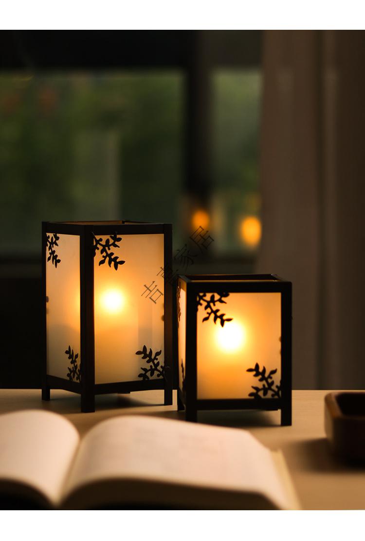 蜡烛台座 中式和风烛台复古铁艺玻璃风灯蜡烛浪漫家居桌面装饰古风