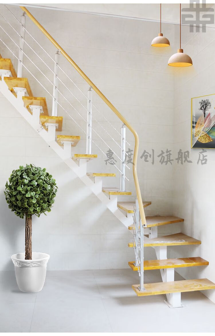 鑫事顺室内楼梯整体楼梯室内家用踏步直梁楼梯转角钢木直梯复式阁楼