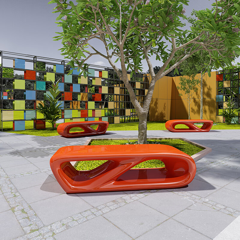 玻璃钢休闲座椅商场创意美陈环形休息凳户外公园长条麻花凳定制款式