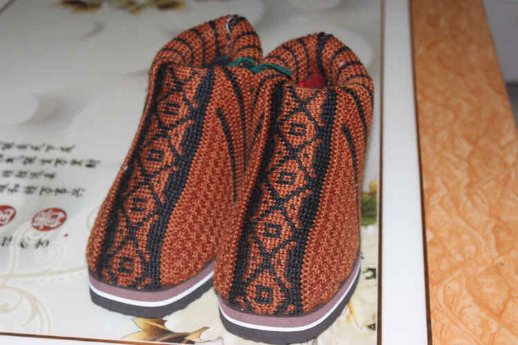 棉鞋女男加厚保暖冬季毛线鞋子编织成品批发拖鞋月子中老年 无名花样