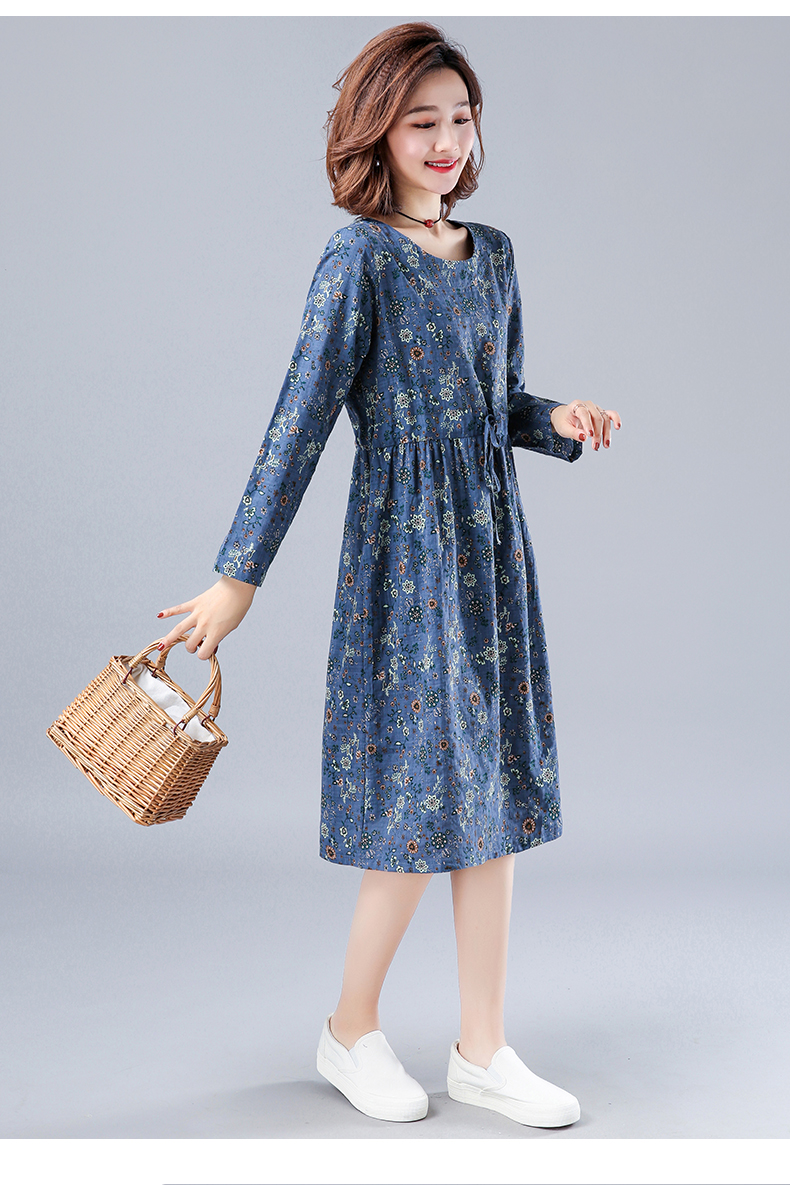 文艺棉麻连衣裙秋冬款2020年新款早秋冬季女装长袖棉绸长裙妈妈减龄