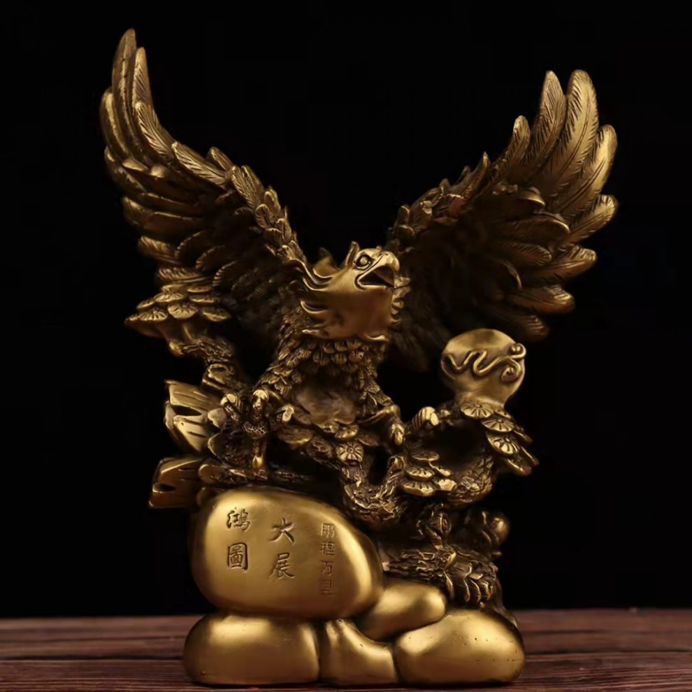 纯铜老鹰摆件大展宏图雄鹰大鹏展翅办公桌公司开业礼品家居装饰品