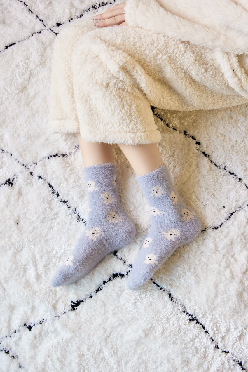 霏雨妮地板袜成人女生珊瑚绒袜子保暖可爱睡眠月子袜珊瑚绒袜子秋冬