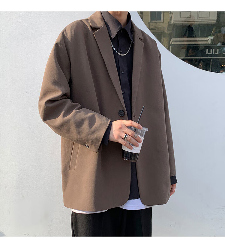 cityboy棕色西服港风ins痞帅男装一套搭配感套 两件套(黑色西服 黑色