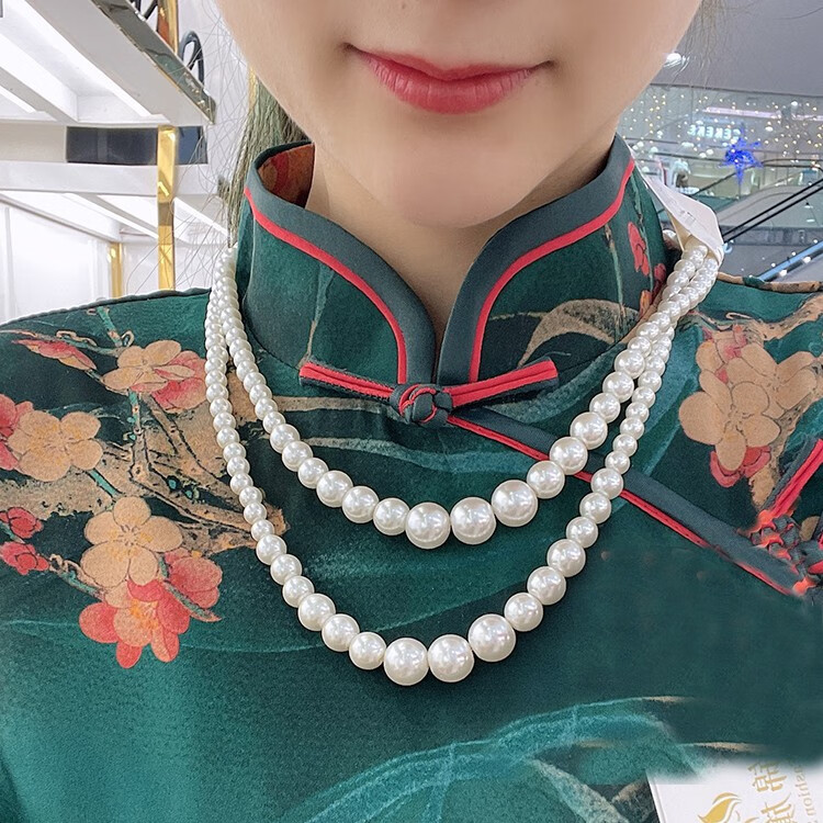奢古拉轻奢旗袍配饰的项链珍珠双层锁骨链子女士复古颈链多层毛衣链
