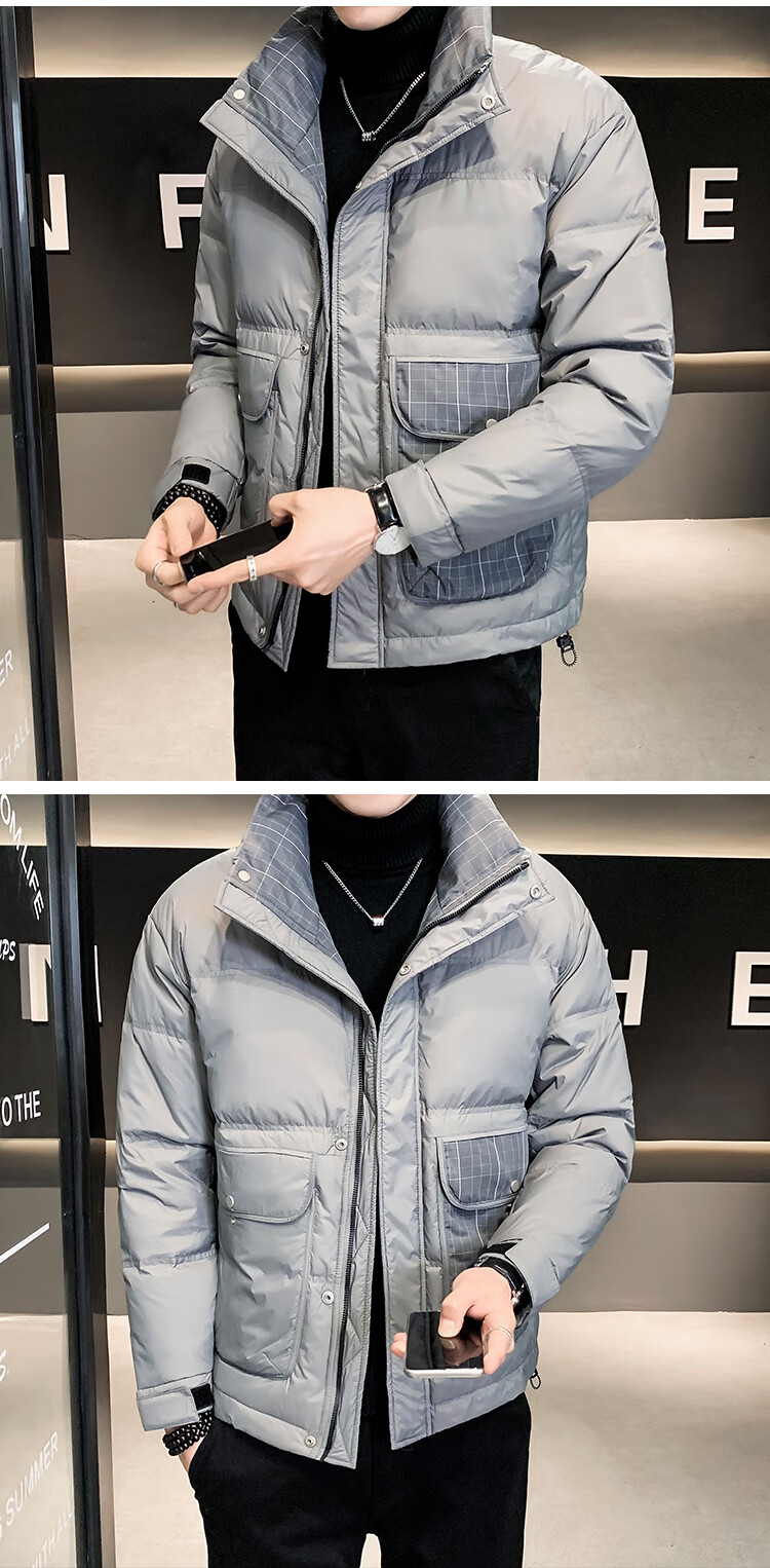 polo sport保罗旗舰店 冬季立领羽绒服男士短款加厚宽松面包服大码