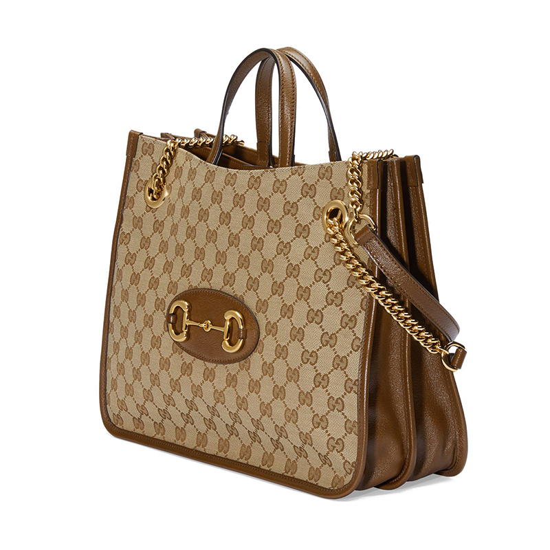 gucci 古驰 2020春夏新款mors 1955女士老花棕色帆布拼接经典双环金条