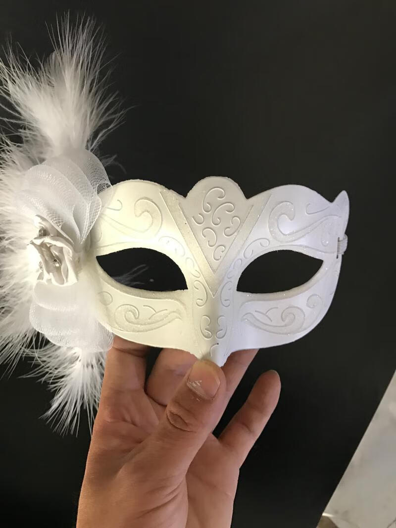 万圣节复古威尼斯化妆舞会公主男女款羽毛蕾丝全脸白趣面具 黑色升级