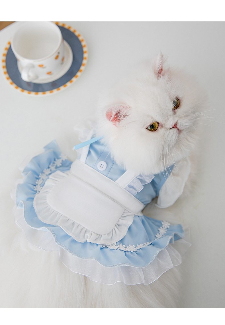 神经猫春季猫咪丝带领结花边女仆装薄款猫猫公主裙两脚狗狗宠物衣服