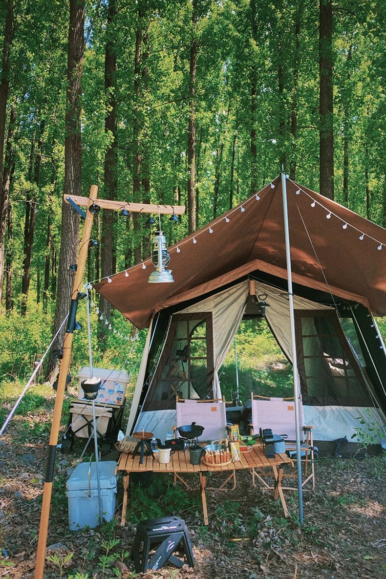 小·川帐篷户外林间小屋浅色多人同款精致轻奢露营双层保暖防雨 黑胶
