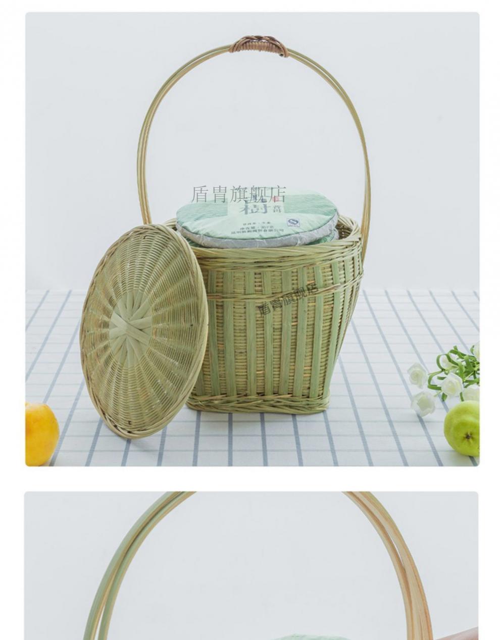 竹篮子手提竹筐收纳手提竹篮带盖子竹提篮复古水果篮竹编鸡蛋篮家用