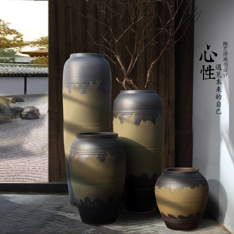 复古陶土坛子插落地大型组合酒店庭院陶罐瓷餐厅软装饰912x40厘米左右