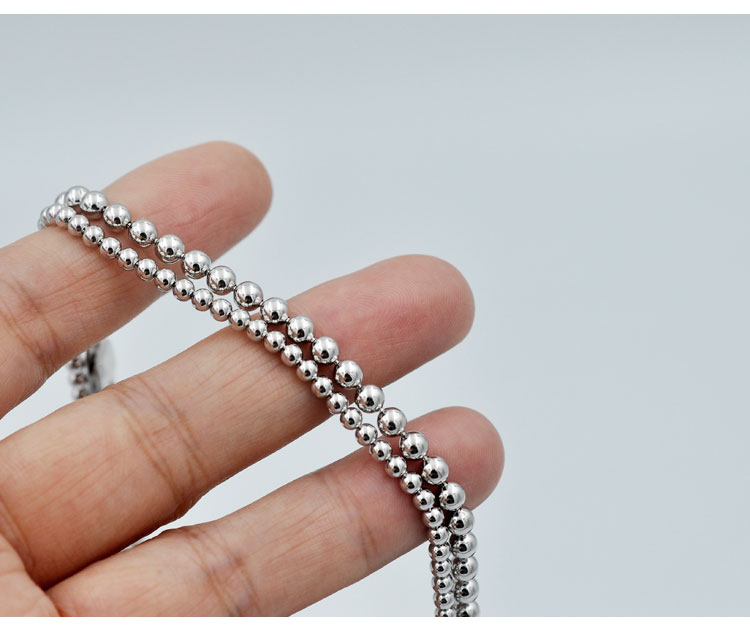 湘歌加强版3毫米圆珠项链男士s925银无间隙密珠镀白金项链无坠3毫米55