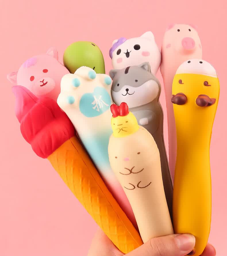 解压笔少女心学生用慢回弹捏捏笔玩具女孩发泄解闷 绿色恐龙(自带5支