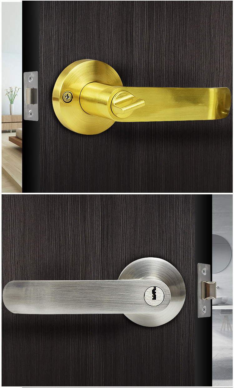 [pucai〕卫生间门锁三杆式执手锁浴室厕所把手无钥匙通用型洗手间合金