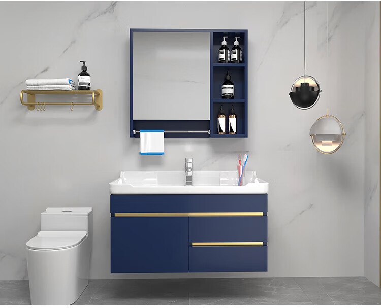 箭牌(arrow)实木浴室柜简约轻奢风卫生间一体式陶瓷洗手盆智能镜柜