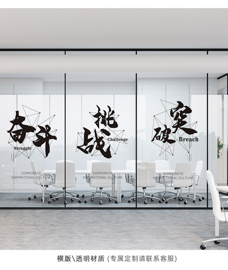mioc美果果简约励志办公室静电磨砂玻璃门贴膜隔断激励企业文化商用