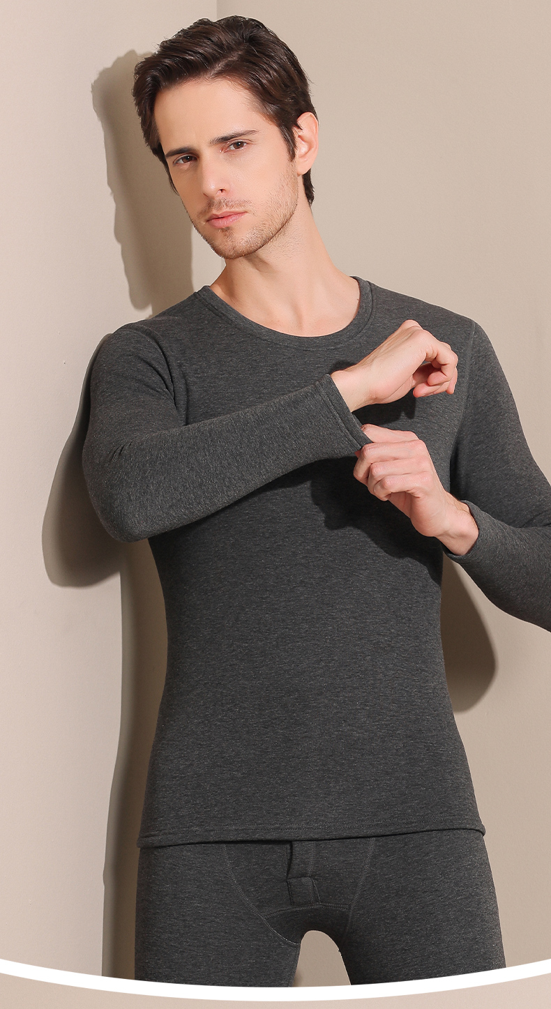 恒源祥山羊绒保暖内衣男士加厚加绒德中老年人秋衣秋裤发热套装冬圆领