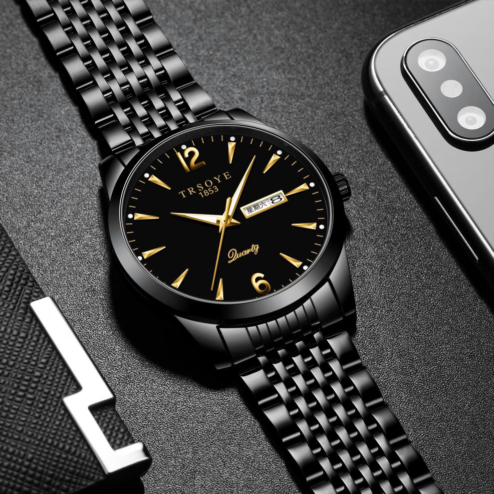 手表男款潮流防水男士自动商务国产腕表全自动机械表trs068玫金壳黑面