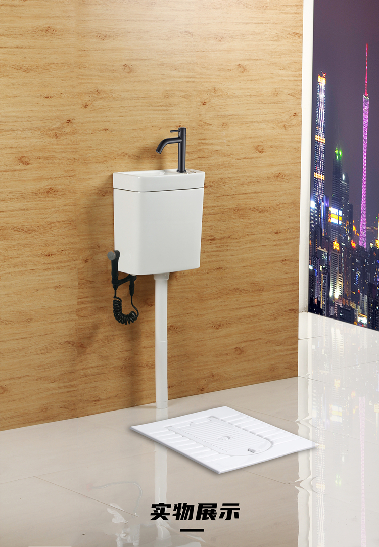 蹲坑式黑白色带洗手水箱套装蹲厕防臭蹲坑蹬便器单拍c款水箱没蹲坑