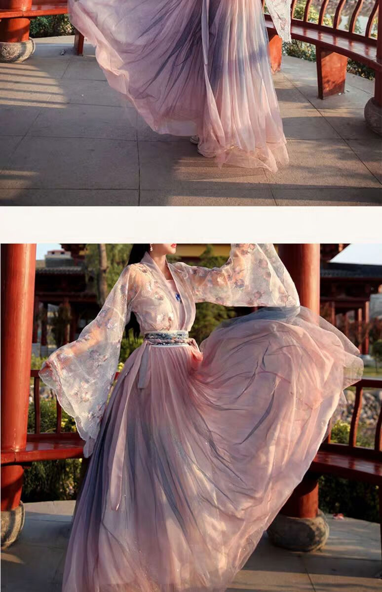 莫瑞甘花赋汉服女学生长款渐变色中风古装大袖日常套装仙对襟襦裙齐胸