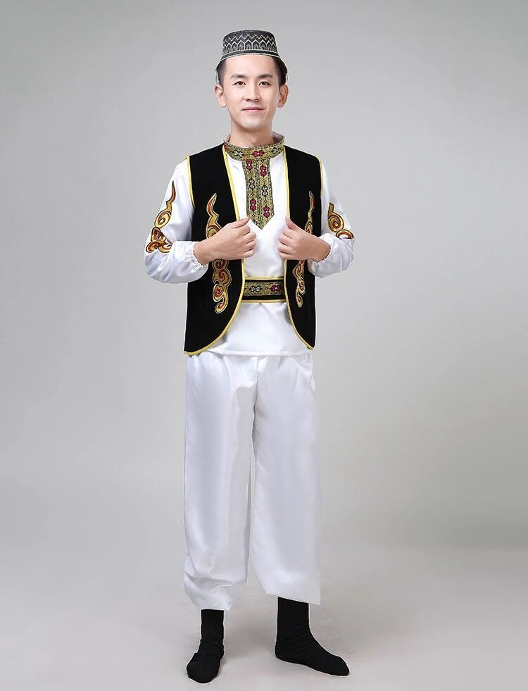 新疆维吾尔族服装男成人少数民族演出服哈萨克族回族舞蹈表演服饰2022