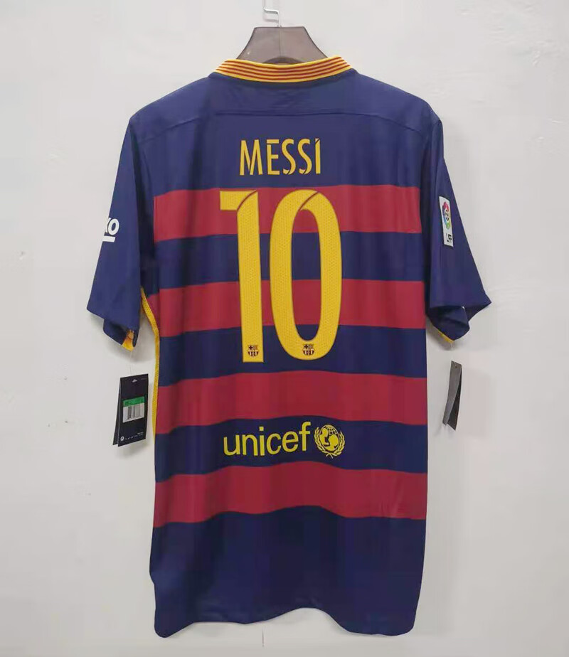 1516西甲版巴萨主场球衣经典复古10号梅西11号内马尔足球服套装男