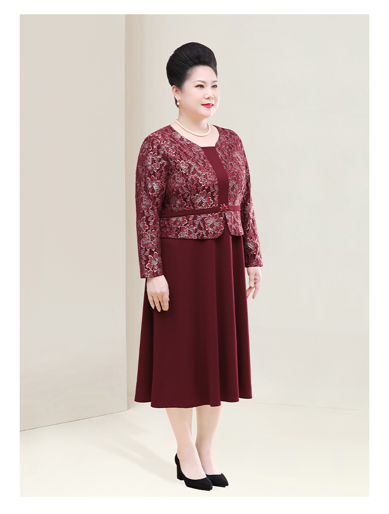 陈宣善婆婆装婚礼服妈妈春装连衣裙大码红色旗袍款胖妈妈喜婆婆洋气