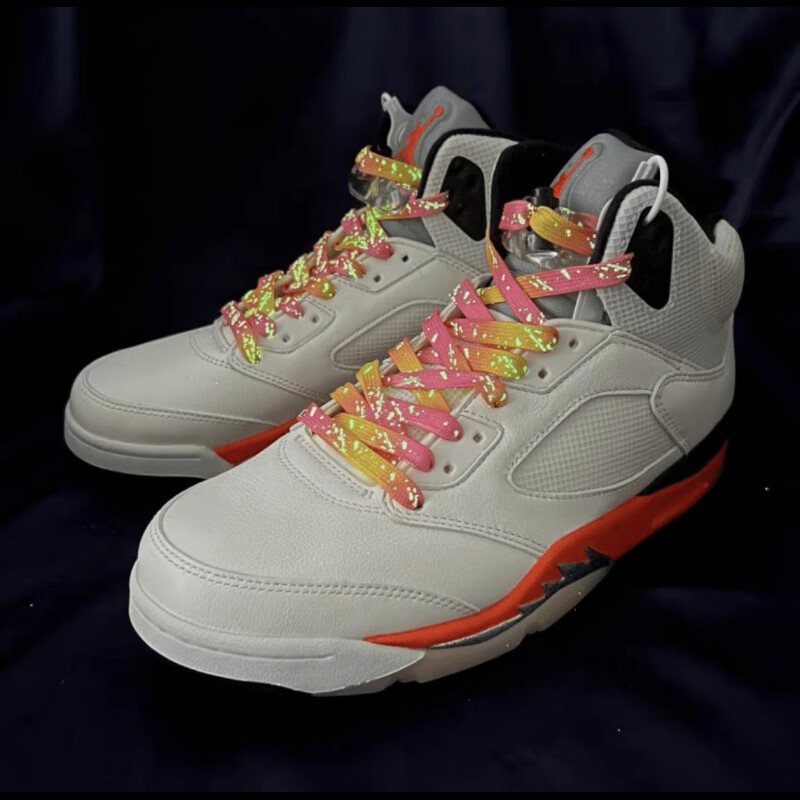 适配aj5鞋带air白橙色扣碎腰果花泼墨扎染渐变字母篮球鞋带 橙色渐变