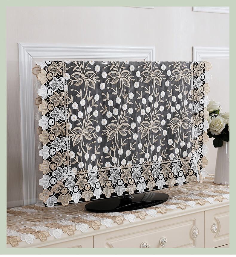 羽兜欧式蕾丝电视机盖布绣花55寸电视防尘布家用简约电视机罩盖巾42寸