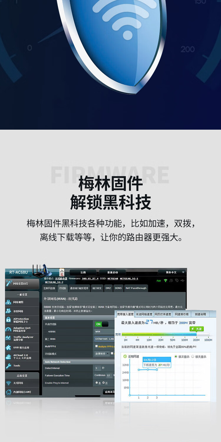 asus华硕rtac86u无线wifi路由器千兆端口梅林5g家用高速aimesh新品er