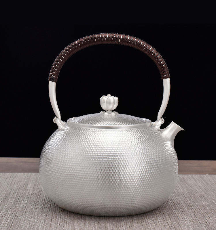 锤目纹丸形银壶纯银999手工一张打家用功夫茶道烧水壶 419克足银999