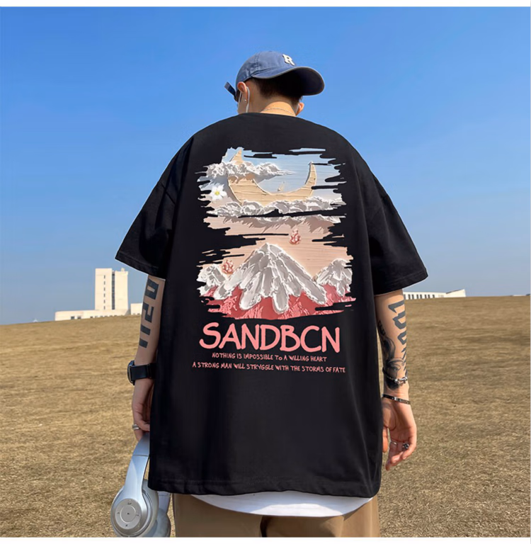 Short Sleeve T-Shirt Men's Summer Ice Silk Quick Drying American Trend Loose Heavy Trend Brand Large Size Half Sleeve T-Shirt Clothes_viptrois.com