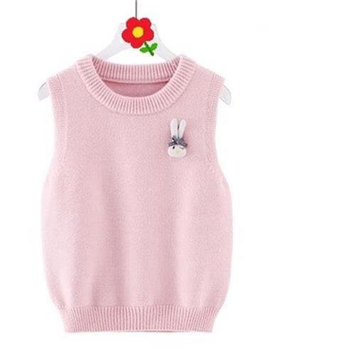 女童马甲背心儿童针织毛衣春秋新款宝宝韩版坎肩小女孩毛线衣米杏110