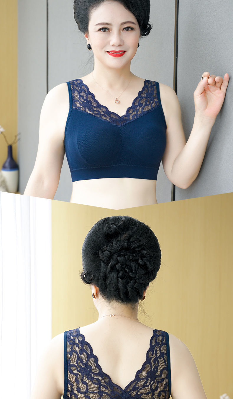 妈妈加大码内衣文胸中老年女老人胸罩可爱无钢圈裹胸抹胸吊带背心黑色