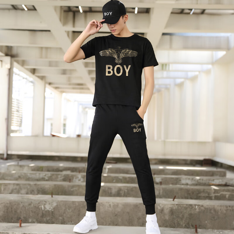 century boy男装t恤2020夏季新款套装老鹰翅膀短袖t恤潮牌帅气个性