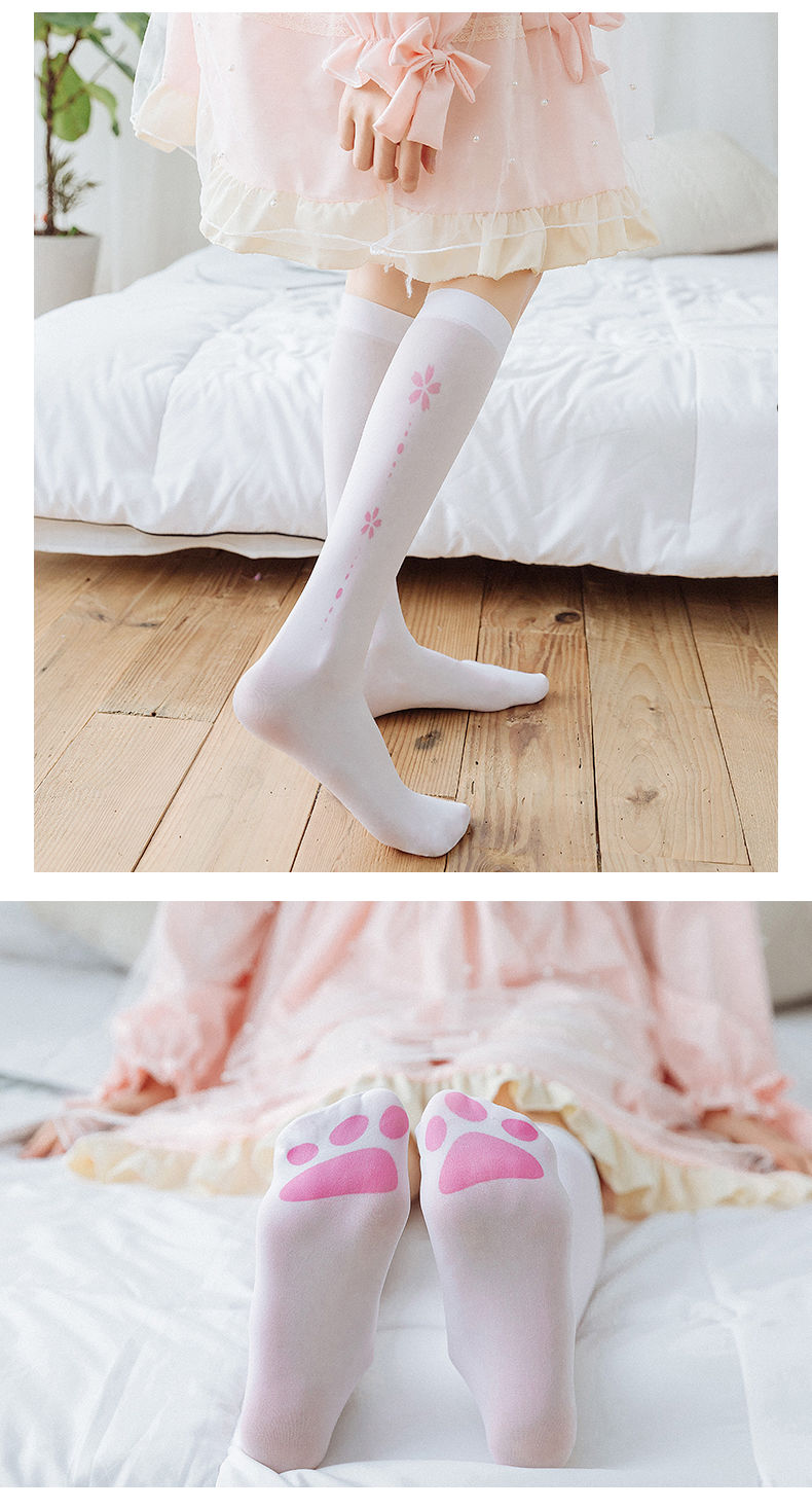 hkxn猫爪袜薄款白丝袜ita白色连裤袜猫爪长筒过膝袜日系洛丽塔小腿袜