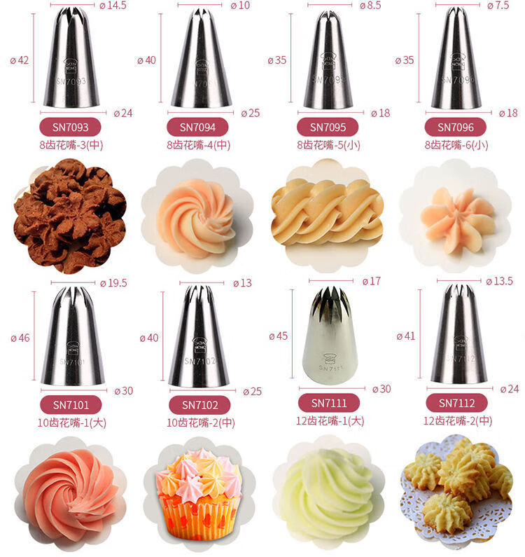 裱花袋和嘴三能裱花嘴 单个溶豆泡芙蛋糕曲奇裱花嘴大号6齿18齿裱花嘴
