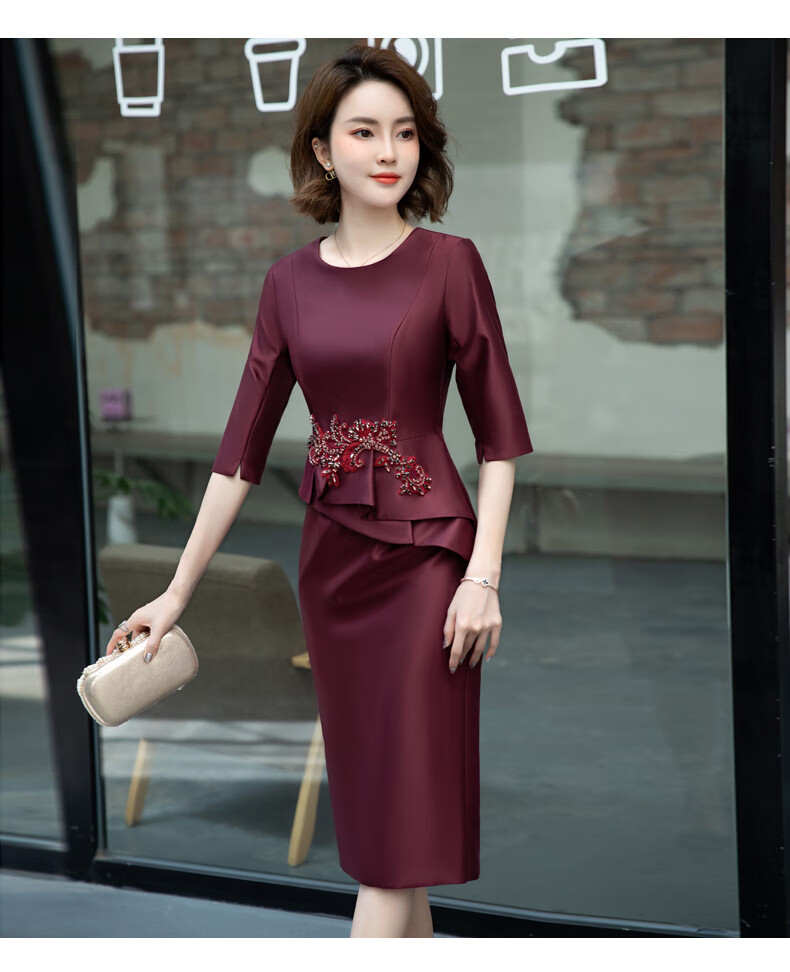 喜婆婆服装婚礼秋装喜婆婆婚宴装晚礼服小个子妈妈婚礼连衣裙高贵年轻